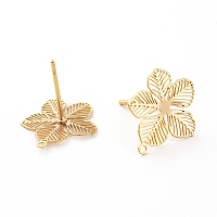 Honeyhandy Brass Stud Earring Findings, for DIY Earring Making, with Loop, Flower, Nickel Free, Real 18K Gold Plated, 14.5x13mm, Hole: 1mm, pin: 0.6mm