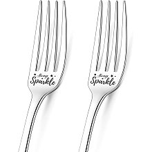 GLOBLELAND 2Pcs Always Sparkle Engraved Fork with Gift Box Stainless Steel Table Forks for Friends Families Festival Christmas Birthday Wedding, 8Inches