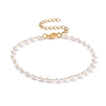 Honeyhandy Round Plastic Imitation Pearl Beaded Bracelets, with Vacuum Plating 304 Stainless Steel Curb Chains, White, Golden, 6-1/2 inch(16.5cm)