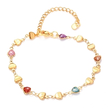 Honeyhandy 304 Stainless Steel Link Bracelets, with Resin and Lobster Claw Clasps, Heart, Colorful, Golden, 7-3/4 inch(19.8cm)