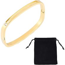 UNICRAFTALE 1pcs Golden Rectangle Grooved Bangle with Rhinestone 304 Stainless Steel Blank Bracelet for Inlay Empty Bangle Bracelets with Velvet Pouches for DIY Bracelet Jewelry Making