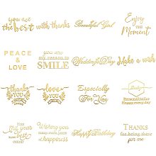 FINGERINSPIRE 16 Pcs Self Adhesive Golden Stickers, Brass Stickers with Greetings/Special Day/Gratitude Etc. Text Theme Design for DIY Scrapbooks Resin Crafts Phone Decorations Sticker