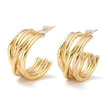 Honeyhandy Brass Half Hoop Earrings, Split Earrings, with Steel Pin and Plastic Ear Nuts, Long-Lasting Plated, Real 18K Gold Plated, 21x28x11mm, Pin: 0.8mm