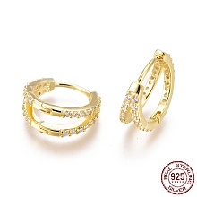 Honeyhandy 925 Sterling Silver Hoop Earrings, with Clear Cubic Zirconia, with S925 Stamp, Real 18K Gold Plated, 12x5mm, Pin: 0.7mm