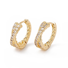 Honeyhandy Cubic Zirconia Criss Cross Hoop Earrings, Real 18K Gold Plated Brass Jewelry for Women, Cadmium Free & Nickel Free & Lead Free, Clear, 17.5x18.5x6mm, Pin: 0.9mm