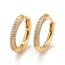 Honeyhandy Clear Cubic Zirconia Hoop Earrings, Brass Hinged Earrings for Women, Cadmium Free & Nickel Free & Lead Free, Real 18K Gold Plated, 20x2.5mm, Pin: 1mm