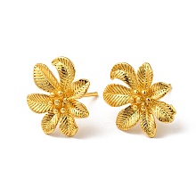 Honeyhandy Rack Plating Brass Flower Stud Earrings for Women, Real 18K Gold Plated, 15x17mm, Pin: 0.8mm