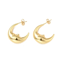 Honeyhandy Rack Plating Brass Crescent Moon Stud Earrings for Women, Cadmium Free & Lead Free, Real 18K Gold Plated, 25.5x7.7mm, Pin: 0.8mm