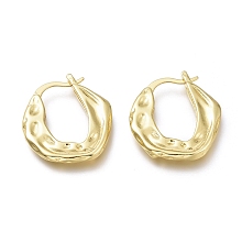 Honeyhandy Brass Hoop Earrings, Long-Lasting Plated, Hammered, U Shape, Real 18K Gold Plated, 25.6x22.6x6.2mm, Pin: 1.5mm