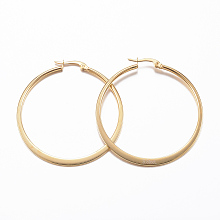 Honeyhandy 304 Stainless Steel Big Hoop Earrings, Hypoallergenic Earrings, Flat Ring Shape, Golden, 47x44x1~2mm, Pin: 1x0.8mm