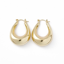 Honeyhandy Brass Teardrop Thick Hoop Earrings for Women, Lead Free & Cadmium Free, Real 18K Gold Plated, 34x24x10.5mm, Pin: 0.9mm