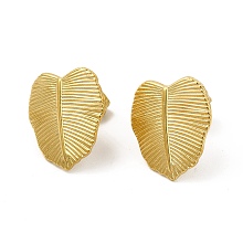 Honeyhandy Ion Plating(IP) 304 Stainless Steel Stud Earrings for Women, Leaf, Real 18K Gold Plated, 16x14mm, Pin: 0.8mm