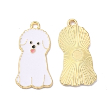 Honeyhandy Alloy Enamel Pendants, Golden, Dog Charm, White, 28x14.5x1.5mm, Hole: 1.6mm