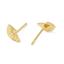 Honeyhandy Brass Shell Shape Stud Earrings for Women, Cadmium Free & Lead Free, Real 24K Gold Plated, 5x9mm, Pin: 0.8mm