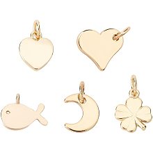 BENECREAT 30 PCS Assorted 18K Gold Plated Heart Moon Pendants, Fish Charms Four-leaf Clover Charms for Earring Necklace Bracelet Jewelry Making and Craft