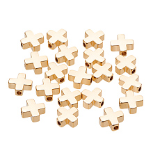 BENECREAT 20 PCS  Gold Plated Beads Metal Beads for DIY Jewelry Making and Other Craft Work - 8x8x3mm, Cross Shape