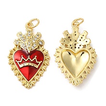 Honeyhandy Rack Plating Brass Pendants,  with Cubic Zirconia and Enamel, Lead Free & Cadmium Free, Long-Lasting Plated, Heart, Real 18K Gold Plated, 27x16.5x3mm, Hole: 3.5mm