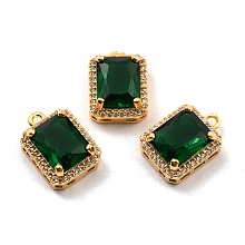 Honeyhandy Rack Plating Brass Micro Pave Green Cubic Zirconia Charms, Long-Lasting Plated, Rectangle, Real 18K Gold Plated, 15x10.5x6mm, Hole: 1.4mm