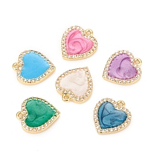 Honeyhandy Brass Micro Pave Cubic Zirconia Charms, with Enamel, Heart, Mixed Color, Golden, 13.5x11.5x2mm, Hole: 1mm