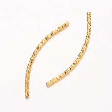 Honeyhandy Curved Brass Tube Beads, Real 18K Gold Plated, 34x1.5mm, Hole: 1mm