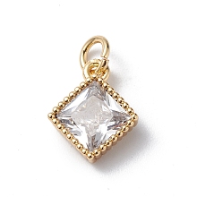 Honeyhandy Brass Cubic Zirconia Pendants, Cadmium Free & Lead Free, Real 18K Gold Plated, Long-Lasting Plated, with Jump Ring, Rhombus Charm, Clear, 11.5x9.5x3mm, Hole: 3mm