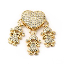 Honeyhandy Rack Plating Brass Micro Pave Cubic Zirconia Pendants, Cadmium Free & Lead Free, Real 18K Gold Plated, Heart & Girl Charm, Clear, 30mm, Hole: 4x1.6mm