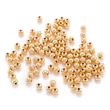 ARRICRAFT Brass Corrugated Beads, Real 18K Gold Plated, Round, 4mm, Hole: 1mm