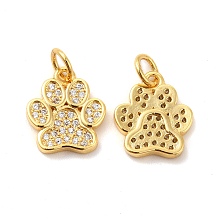 Honeyhandy Rack Plating Brass Micro Pave Cubic Zirconia Charms, Dog Paw Print Charm, with Jump Ring, Long-Lasting Plated, Lead Free & Cadmium Free, Real 18K Gold Plated, 13x11x2mm, Hole: 3mm