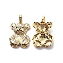 Honeyhandy Brass Cubic Zirconia Pendants, Bear Charm, Real 18K Gold Plated, 30x22.5x6.5mm, Hole: 6.5x4.5mm