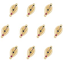 NBEADS 10 Pcs 0.68" Long Cowrie Shell Shape Brass Link Pendants, Colorful Micro Pave Cubic Zirconia Cowrie Shell Charm Pendants Golden Jewelry Charm with 2-Hole(1.2mm) for DIY Crafts Making