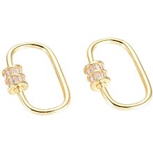 NBEADS 5 Pcs Brass Micro Pave Cubic Zirconia Screw Locking Carabiner Charms, Golden Color Oval Shape Rhinestone Link Charms Loose Connector Pendants for DIY Jewelry Keychain Making