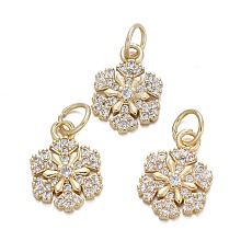 Honeyhandy Brass Micro Pave Cubic Zirconia Charms, with Jump Rings, Snowflake, Clear, Real 18K Gold Plated, 13x9x2mm, Jump Rings: Inner Diameter: 3.5mm