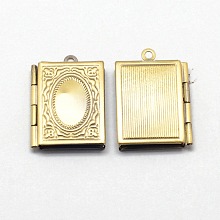 Honeyhandy Brass Locket Pendants for Teachers' Day, Photo Frame Charms for Necklaces, Rectangle Book, Golden, 26x19x5mm, Hole: 1mm