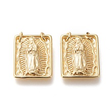 Honeyhandy Brass Pendants, with Jump Rings, Long-Lasting Plated, Rectangle with Virgin Mary, Real 18K Gold Plated, 18x14x2.8mm, Hole: 2.2mm