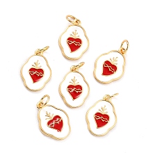 Honeyhandy Brass Enamel Pendants, Long-Lasting Plated, Oval with Sacred Heart, Real 18K Gold Plated, 16x11x1.5mm, Hole: 3.6mm