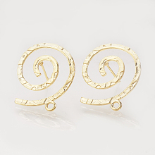 Arricraft Brass Stud Earring Findings, with Loop, Vortex, Nickel Free, Real 18K Gold Plated, 24x22mm, Hole: 1.5mm; Pin: 0.8mm