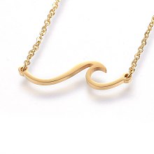 Honeyhandy 304 Stainless Steel Pendant Necklaces, with Cable Chains and Lobster Claw Clasps, Wave, Golden, 18.11 inch(46cm), 1.5mm