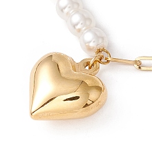 Honeyhandy Ion Plating(IP) 304 Stainless Steel Heart Pendant Necklace with Acrylic Pearl for Women, Golden, 16.54 inch(42cm)