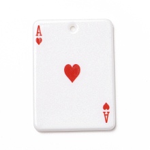 Honeyhandy Printed Acrylic Pendants, Rectangle with Playing Cards Pattern, Ace of Hearts, Red, 36x25.5x2mm, Hole: 1.8mm