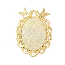 Honeyhandy Alloy Pendant Cabochon Settings, Plain Edge Bezel Cups, Oval with Bird, Golden, Tray: 25x18mm, 38x27x2mm, Hole: 3x4mm