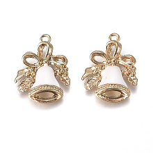 Honeyhandy Golden Plated Alloy Pendants, with Enamel, Bell, for Christmas, White, 21x16x3.5mm, Hole: 1.2mm