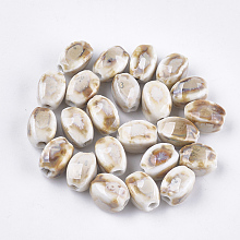 Honeyhandy Handmade Porcelain Beads, Fancy Antique Glazed Porcelain, Oval, Linen, 12~14x9~10.5x9~11mm, Hole: 2.5mm