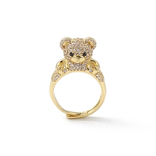 Honeyhandy Cubic Zirconia Bear Adjustable Ring, Brass Jewelry for Women, Lead Free & Cadmium Free, Real 18K Gold Plated, US Size 7 1/4(17.5mm)