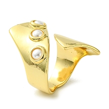 Honeyhandy Brass with ABS Imitation Pearl Open Cuff Ring, Real 16K Gold Plated, US Size 7 1/4(17.5mm)