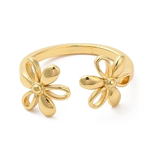 Honeyhandy Rack Plating Brass Flower Open Cuff Rings for Women, Cadmium Free & Lead Free, Real 18K Gold Plated, Inner Diameter: 17.2mm