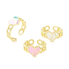 Honeyhandy Enamel Heart Promise Open Ring, Real 18K Gold Plated Brass Cuff Ring for Women, Cadmium Free & Lead Free, Mixed Color, US Size 7 1/4(17.5mm)