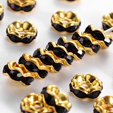 Honeyhandy Brass Rhinestone Spacer Beads, Grade A, Rondelle, Golden and Nickel Free, Amethyst, about 6mm in diameter, 3mm thick, hole: 1mm