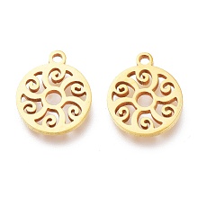 Honeyhandy Ion Plating(IP) 201 Stainless Steel Charms, Laser Cut, Flat Round, Golden, 12x10x1mm, Hole: 1.2mm