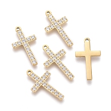 Honeyhandy 316 Surgical Stainless Steel Cubic Zirconia Pendants, Religion, Cross, Golden, 17x9.5x1.5mm, Hole: 1mm