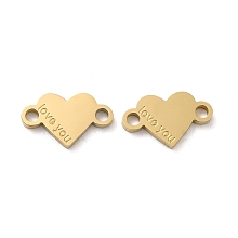 Honeyhandy Ion Plating(IP) 316L Surgical Stainless Steel Connector Charms, Heart Links with Word Love You, Real 18K Gold Plated, 8x13x1.5mm, Hole: 1.8mm